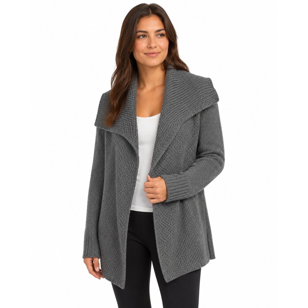 Vince Women’s Small Wool Yak Blend Open Front Shawl Collar Cardigan Gray Pockets